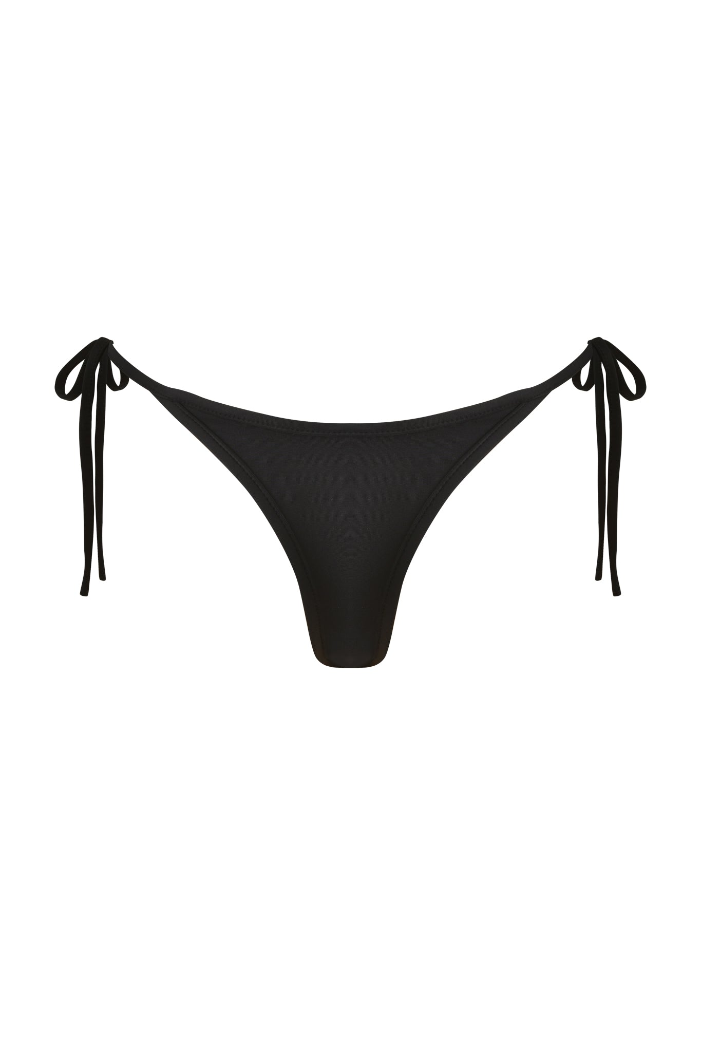 The I.AM.GIA BIJOU BIKINI BOTTOM - BLACK is a sleek, minimal adjustable tie side bikini bottom with thin ties on each side, shown against a white background for a timeless look.