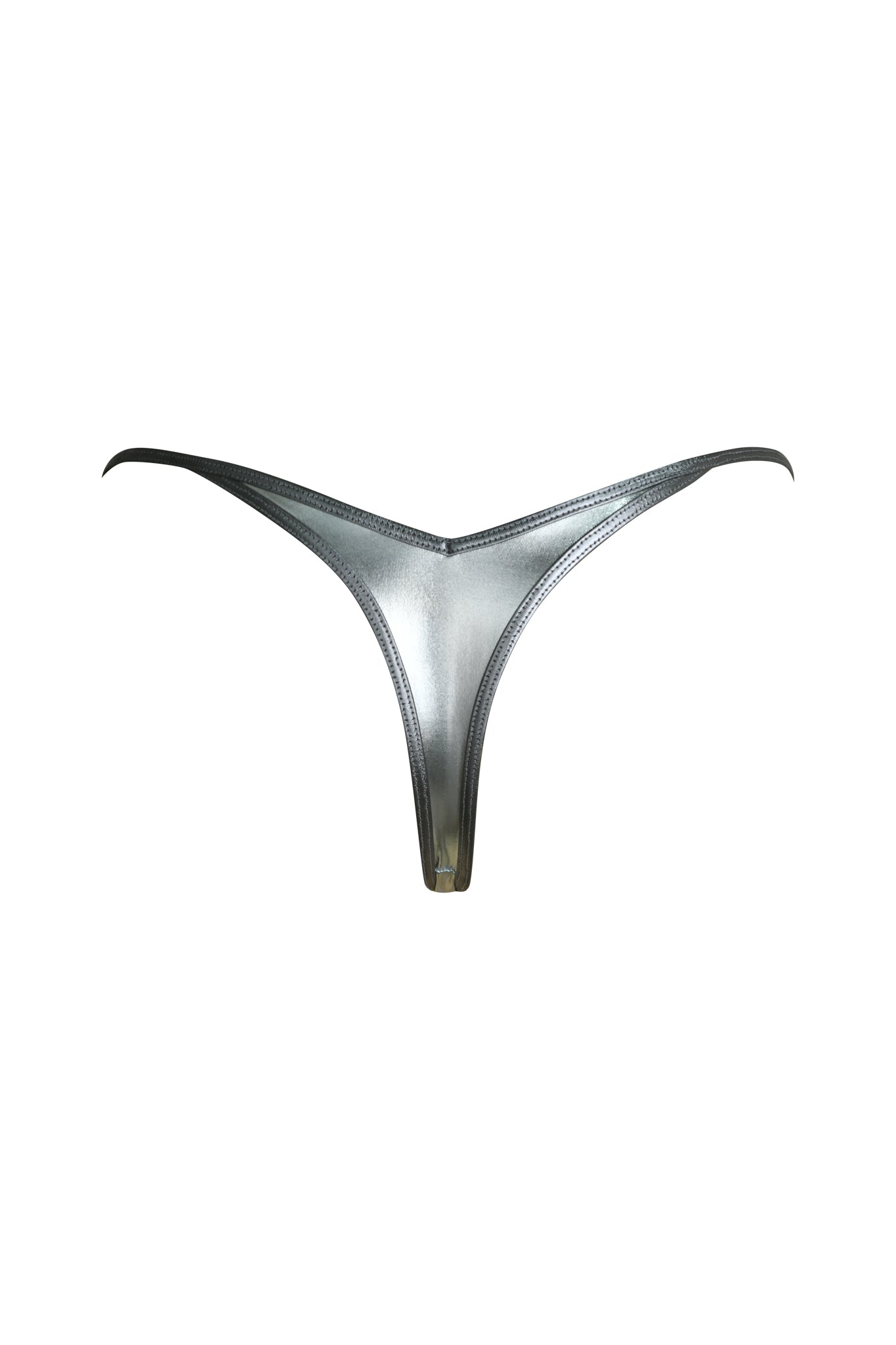 The I.AM.GIA LIOR BIKINI BOTTOM in metallic silver features a cheeky, thong-style cut and a V-shaped waistband, shown against a plain white background.