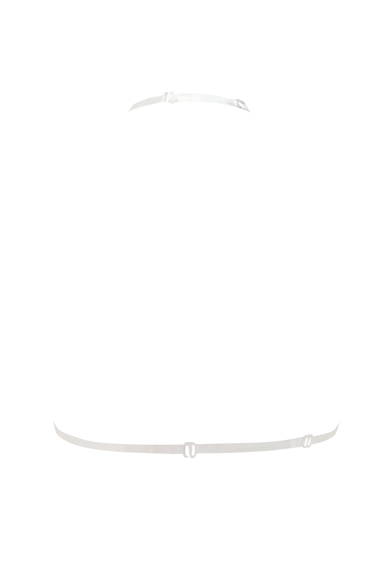 Two thin, adjustable clear elastic straps with small clasps are shown horizontally against a white background, designed for the I.AM.GIA SISI BIKINI TOP - PINK and ideal for a customizable triangle bikini fit.