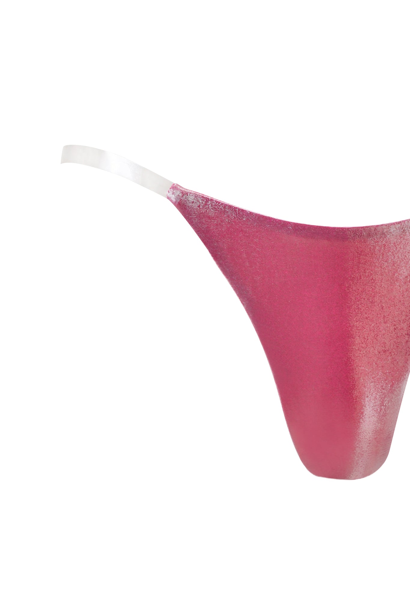 The SISI BIKINI BOTTOM - PINK by I.AM.GIA features a hot pink metallic finish and a white waistband, photographed on a plain white background for a bold update to the classic cheeky bikini style.