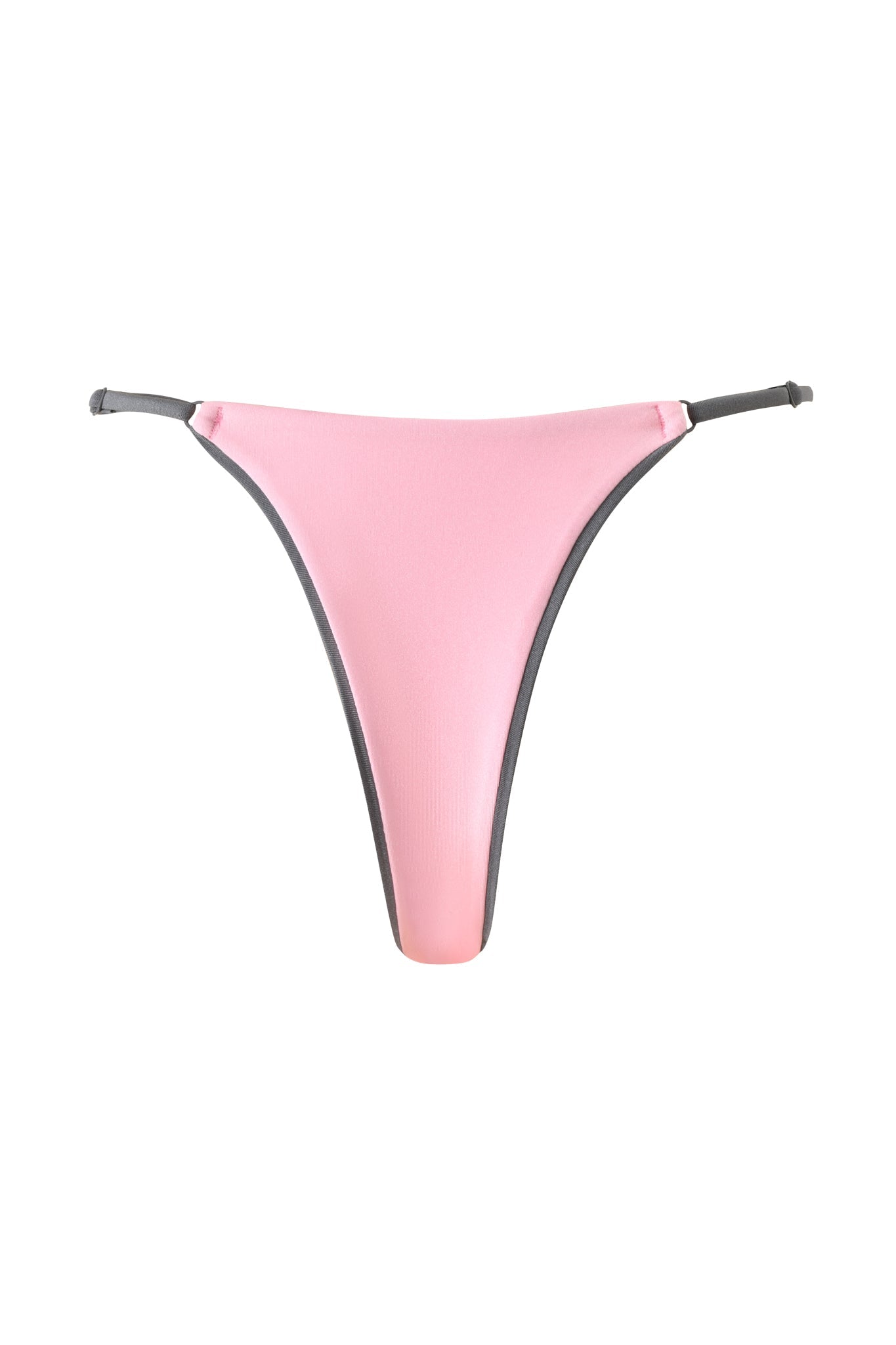 The CAMERON BIKINI BOTTOM - BABY PINK by I.AM.GIA is a micro string bikini bottom in light pink with black side straps and a thong back, shown against a plain white background.
