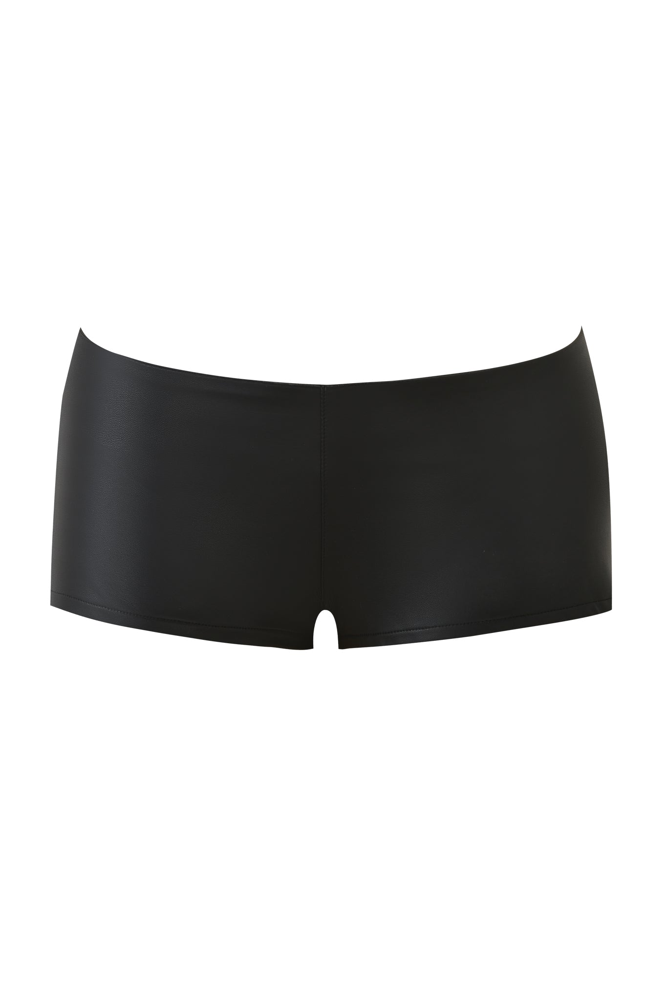 The TEMPEST HOT SHORT - BLACK by I.AM.GIA features fitted, black boyshort swim bottoms with a low-rise waist and smooth, stretchy fabric. Displayed on a white background, they offer a sleek look with no visible patterns or embellishments.