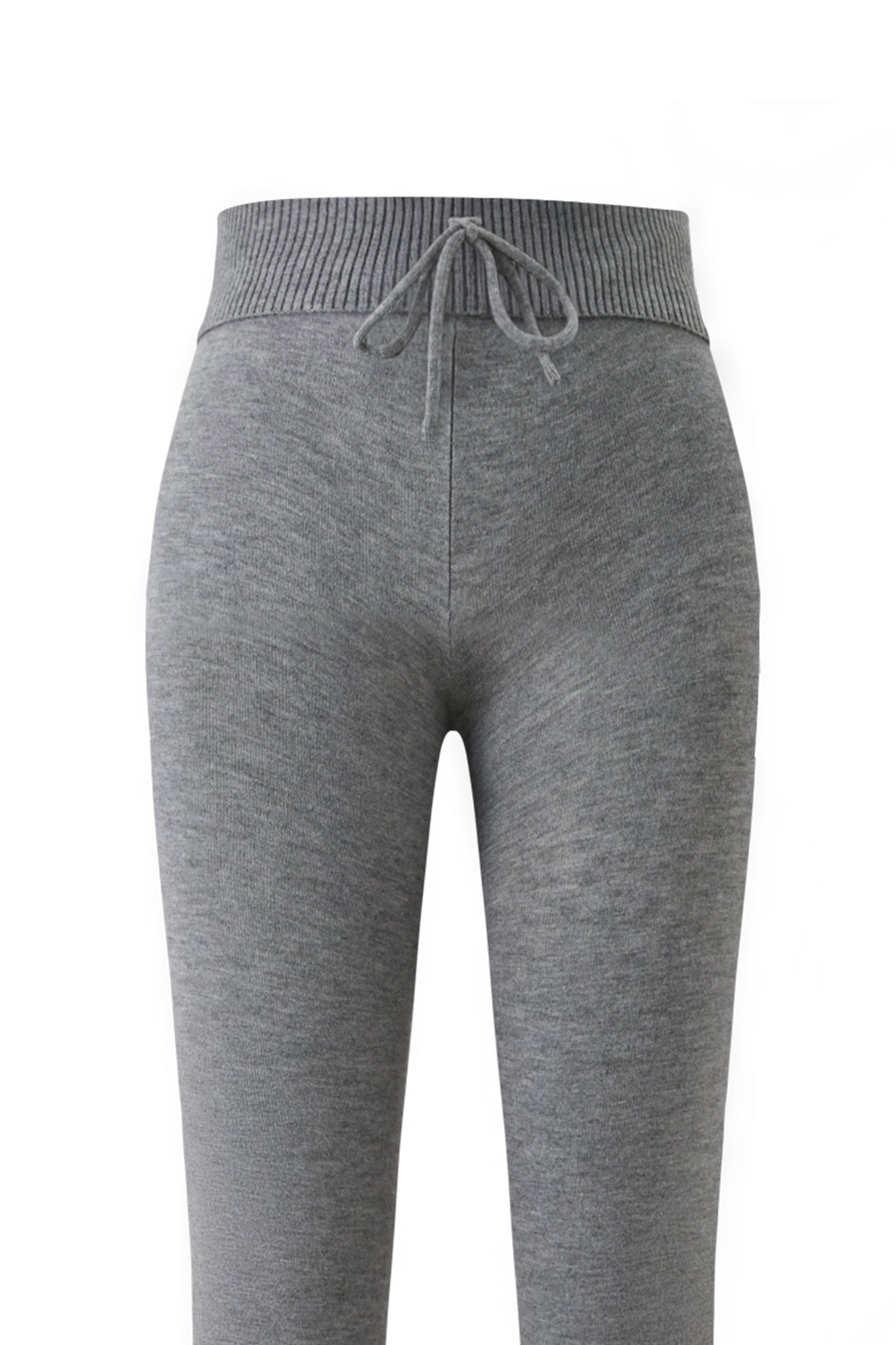The I.AM.GIA JESSA PANT in grey features a mid-rise waist, ribbed waistband, and center front drawstring, shown against a white background.