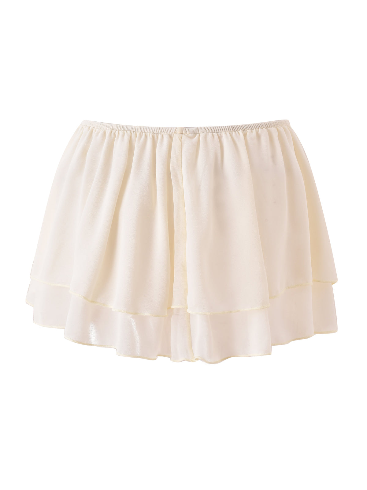 Brown OCEANA CORSET SET by I.AM.GIA, featuring a flouncy mini skirt with an elastic waistband and layered, ruffled hem, displayed on a plain white background.